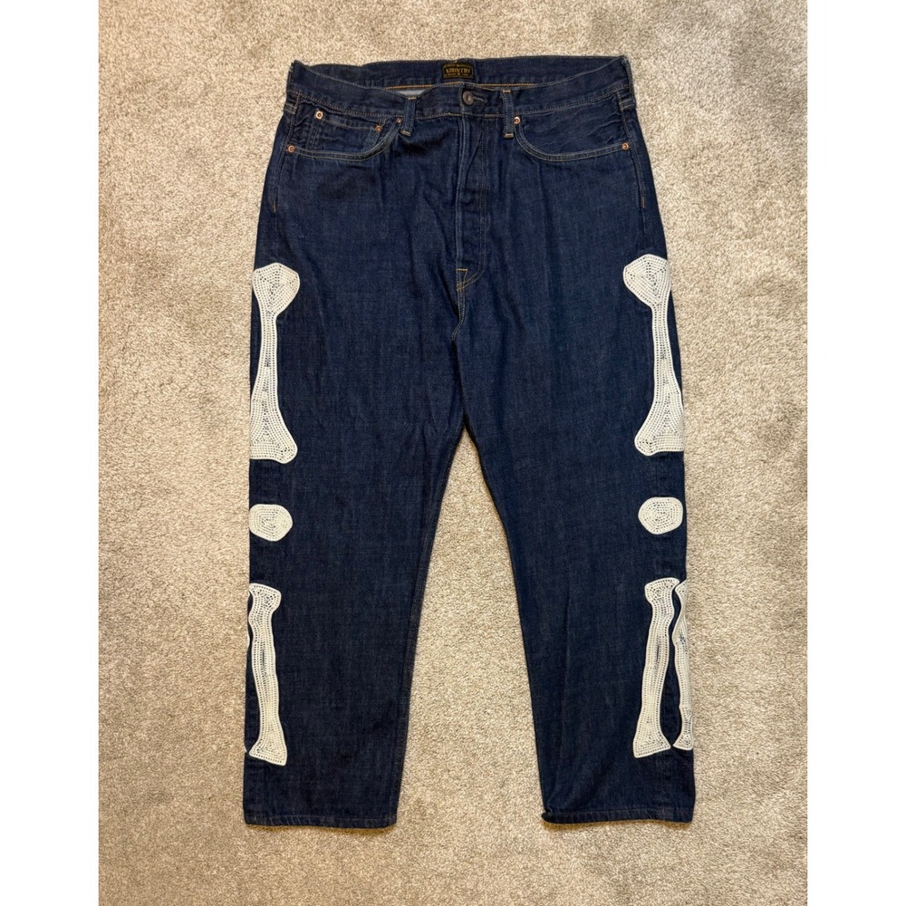 Kapital Okagilly Bone Denim Jeans Raw Indigo Size 36